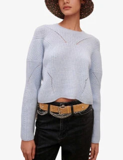 Maje Mikally Cropped Wool-blend Jumper -Reisi Clothing Shop R04101739 BLEUS ALT02