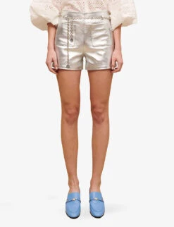 Maje Metallic Straight-cut Leather Shorts -Reisi Clothing Shop R04101766 NOIRGRIS ALT02