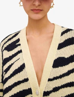 Maje Animal-pattern Oversized Knitted Cardigan -Reisi Clothing Shop R04101800 JAUNESORANGES ALT04