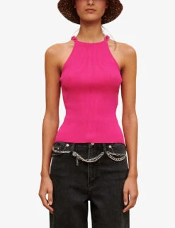 Maje Mychain Ribbed Chain-strap Stretch-knit Top -Reisi Clothing Shop R04101812 ROSES ALT02