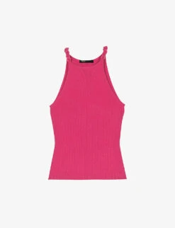 Maje Mychain Ribbed Chain-strap Stretch-knit Top