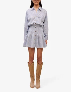 Maje Raudrey Striped Pleated Stretch-cotton Blend Shirt Mini Dress -Reisi Clothing Shop R04101834 BLEUS ALT02