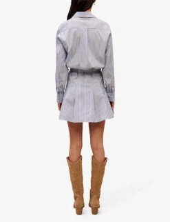 Maje Raudrey Striped Pleated Stretch-cotton Blend Shirt Mini Dress -Reisi Clothing Shop R04101834 BLEUS ALT03