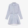 Maje Raudrey Striped Pleated Stretch-cotton Blend Shirt Mini Dress -Reisi Clothing Shop R04101834 BLEUS M