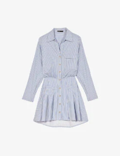 Maje Raudrey Striped Pleated Stretch-cotton Blend Shirt Mini Dress