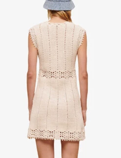 Maje Sleeveless Cotton-blend Crochet Mini Dress -Reisi Clothing Shop R04101901 BLANC ALT03