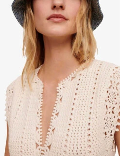 Maje Sleeveless Cotton-blend Crochet Mini Dress -Reisi Clothing Shop R04101901 BLANC ALT05