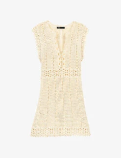Maje Sleeveless Cotton-blend Crochet Mini Dress