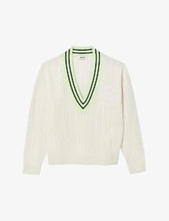 Sandro Aubin Logo-embroidered V-neck Wool-blend Jumper