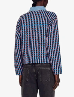 Sandro Gigina Checked Denim-trimmed Stretch-tweed Jacket -Reisi Clothing Shop R04102333 NOIRGRIS ALT03