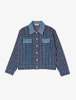 Sandro Gigina Checked Denim-trimmed Stretch-tweed Jacket