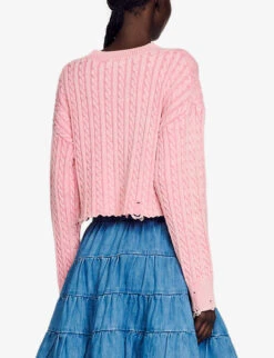 Sandro Smiley© Cropped Cotton-knit Jumper -Reisi Clothing Shop R04102379 ROSES ALT03