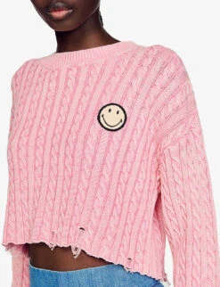 Sandro Smiley© Cropped Cotton-knit Jumper -Reisi Clothing Shop R04102379 ROSES ALT04