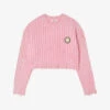 Sandro Smiley© Cropped Cotton-knit Jumper -Reisi Clothing Shop R04102379 ROSES M