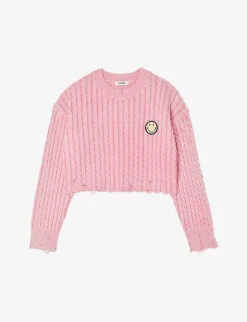 Sandro Smiley© Cropped Cotton-knit Jumper