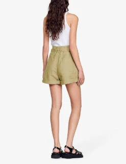 Sandro Belted High-rise Woven Shorts -Reisi Clothing Shop R04102391 BRUNS ALT03