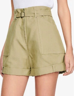 Sandro Belted High-rise Woven Shorts -Reisi Clothing Shop R04102391 BRUNS ALT04