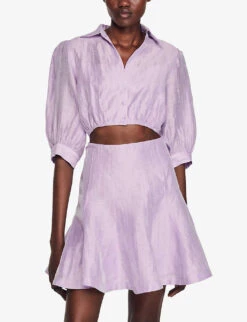 Sandro Cut-out Shape Linen-blend Mini Dress -Reisi Clothing Shop R04102425 VIOLETS ALT02