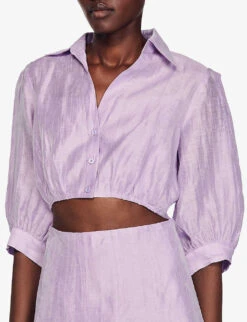 Sandro Cut-out Shape Linen-blend Mini Dress -Reisi Clothing Shop R04102425 VIOLETS ALT04