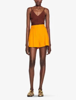 Sandro Benjamin High-rise Woven Shorts -Reisi Clothing Shop R04102437 JAUNESORANGES ALT02