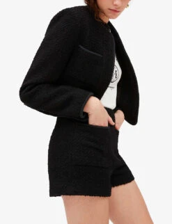 CLAUDIE PIERLOT Elga Braided-trim Tweed Shorts -Reisi Clothing Shop R04103275 NOIRGRIS ALT04