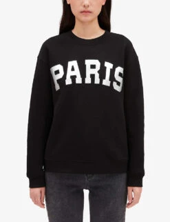 CLAUDIE PIERLOT Paris Patch-print Cotton-blend Jumper -Reisi Clothing Shop R04103280 NOIRGRIS ALT02