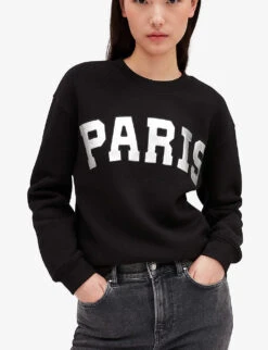 CLAUDIE PIERLOT Paris Patch-print Cotton-blend Jumper -Reisi Clothing Shop R04103280 NOIRGRIS ALT04