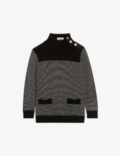 CLAUDIE PIERLOT Buttoned-shoulder Stripe Wool-blend Jumper