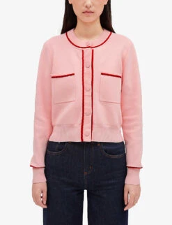 CLAUDIE PIERLOT Matressi Braided-trim Stretch-knit Cardigan -Reisi Clothing Shop R04103303 DIVERS ALT02