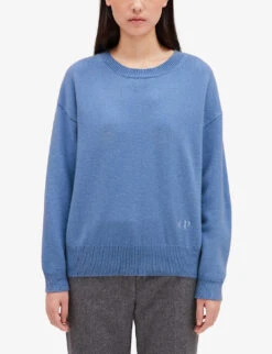 CLAUDIE PIERLOT Madi Logo-embroidered Cashmere Jumper -Reisi Clothing Shop R04103311 BLEUS ALT02
