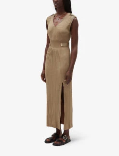 CLAUDIE PIERLOT Shoulder Epaulette Stretch Rib-knit Maxi Dress -Reisi Clothing Shop R04103364 NATURELS ALT02