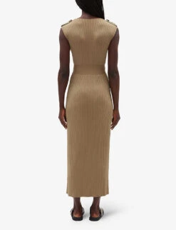CLAUDIE PIERLOT Shoulder Epaulette Stretch Rib-knit Maxi Dress -Reisi Clothing Shop R04103364 NATURELS ALT03