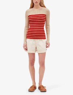 CLAUDIE PIERLOT Mandibule Stripe-pattern Stretch-knit Fitted Jumper -Reisi Clothing Shop R04103386 DIVERS ALT01