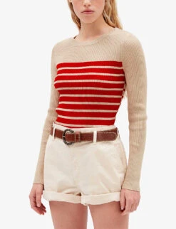 CLAUDIE PIERLOT Mandibule Stripe-pattern Stretch-knit Fitted Jumper -Reisi Clothing Shop R04103386 DIVERS ALT02