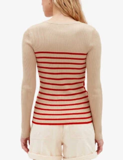 CLAUDIE PIERLOT Mandibule Stripe-pattern Stretch-knit Fitted Jumper -Reisi Clothing Shop R04103386 DIVERS ALT03