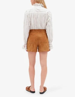 CLAUDIE PIERLOT Chris Lace-fastening Patch-pocket Suede Shorts -Reisi Clothing Shop R04103401 BRUNS ALT03