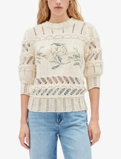 CLAUDIE PIERLOT Meliana Embroidered-motif Cotton-blend Jumper -Reisi Clothing Shop R04103424 NATURELS ALT02