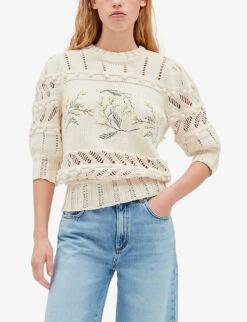 CLAUDIE PIERLOT Meliana Embroidered-motif Cotton-blend Jumper -Reisi Clothing Shop R04103424 NATURELS ALT04