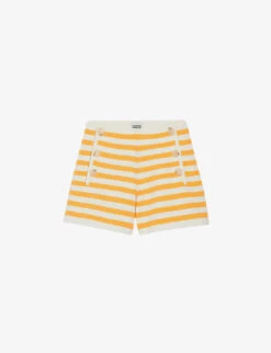 CLAUDIE PIERLOT Striped Button Terry Cotton-blend Shorts