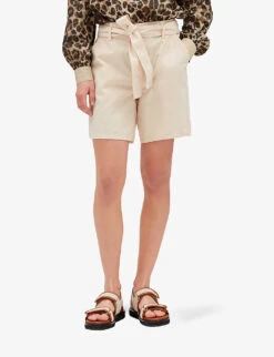 CLAUDIE PIERLOT Belted High-rise Cotton Shorts -Reisi Clothing Shop R04103468 ROSES ALT04