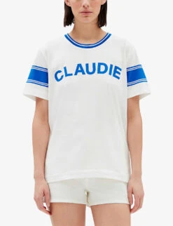 CLAUDIE PIERLOT Themus Logo-print Striped Cotton-jersey T-shirt -Reisi Clothing Shop R04103504 NATURELS ALT02