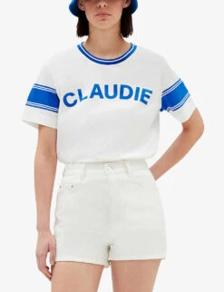 CLAUDIE PIERLOT Themus Logo-print Striped Cotton-jersey T-shirt -Reisi Clothing Shop R04103504 NATURELS ALT04