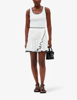 CLAUDIE PIERLOT Contrast Embroidered-trim Cotton-blend Tank Top -Reisi Clothing Shop R04103526 DIVERS ALT01