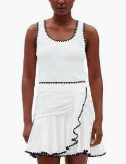 CLAUDIE PIERLOT Contrast Embroidered-trim Cotton-blend Tank Top -Reisi Clothing Shop R04103526 DIVERS ALT02