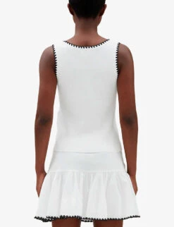 CLAUDIE PIERLOT Contrast Embroidered-trim Cotton-blend Tank Top -Reisi Clothing Shop R04103526 DIVERS ALT03