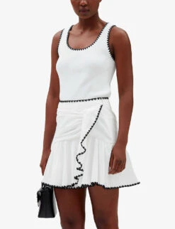 CLAUDIE PIERLOT Contrast Embroidered-trim Cotton-blend Tank Top -Reisi Clothing Shop R04103526 DIVERS ALT04