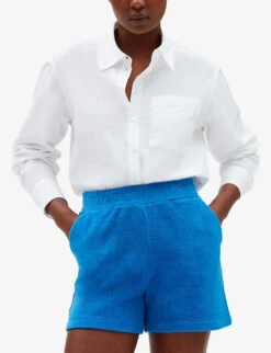 CLAUDIE PIERLOT Logo-embroidered Cotton-blend Shorts -Reisi Clothing Shop R04103540 BLEUS ALT02