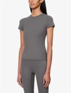 Fitted Logo-print Stretch-woven T-shirt -Reisi Clothing Shop R04104651 DARKGREY ALT02