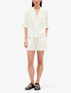 CLAUDIE PIERLOT Eita Mimosa-print Elasticated-waist Linen-blend Shorts -Reisi Clothing Shop R04105057 DIVERS ALT01