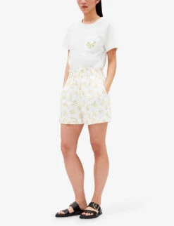 CLAUDIE PIERLOT Eita Mimosa-print Elasticated-waist Linen-blend Shorts -Reisi Clothing Shop R04105057 DIVERS ALT02